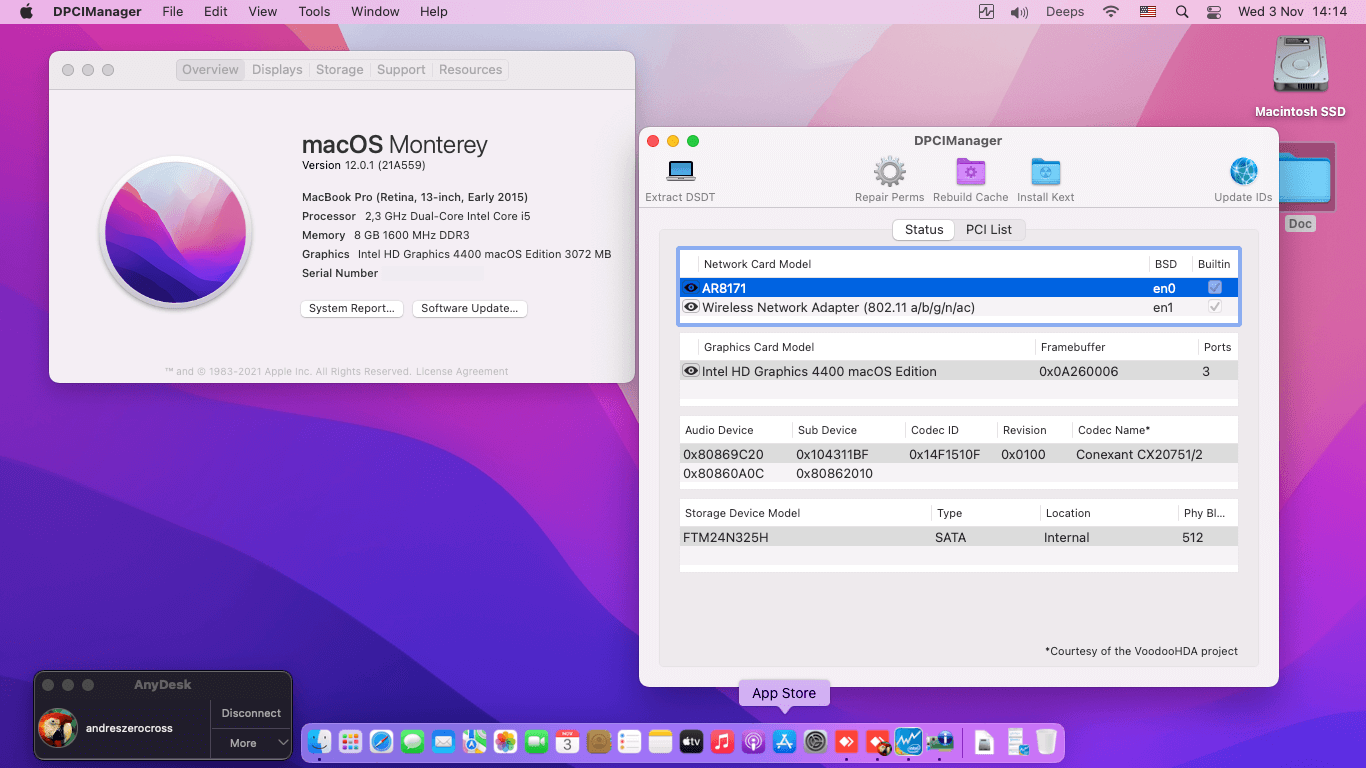Success Hackintosh macOS Monterey 12.0.1 Build 21A559 in Asus X450LD-BRA-WX112H